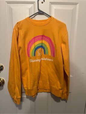 ivory ella Mustard Orange Rainbow Crewneck Sweatshirt